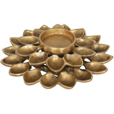 Bougeoir en laiton Lotus avec 26 mèches - Accent décoratif fait à la main, lampe à huile multi-flammes pour table de fête et décoration spirituelle