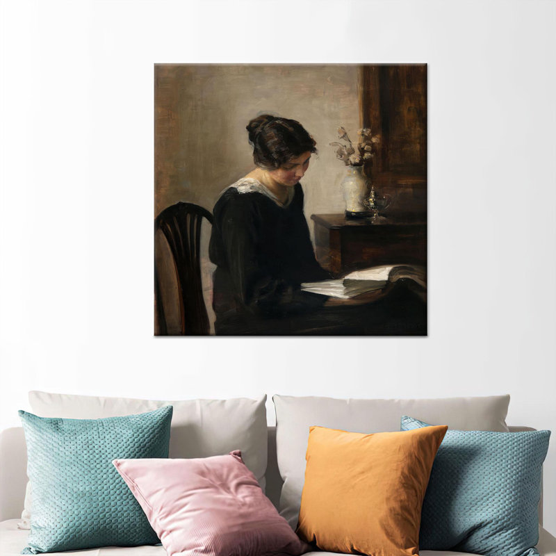 Elegant Lady in Black Printed Canvas Artwork by Carl Holsoe,1P BlackFramedCanvas, H: 35.5 x W:35.5 inches