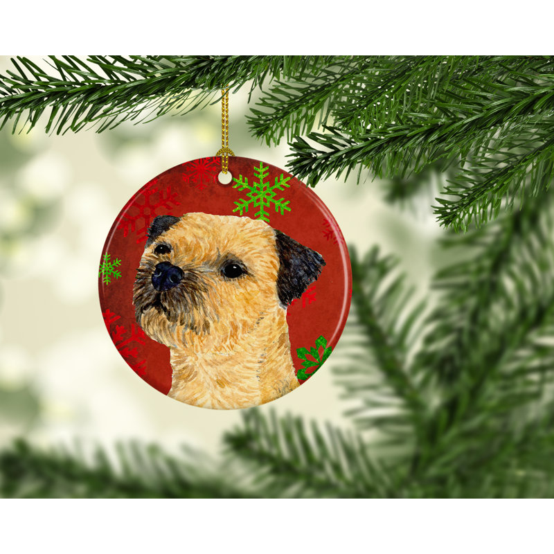 Ornement figurine suspendu en flocon de neige de noël terrier flocon de neige en céramique border