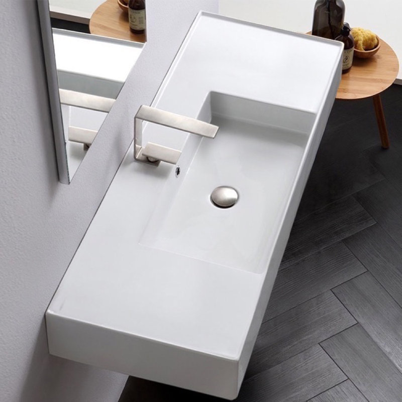 Scarabeo By Nameeks 18.1'' Glossy White Ceramic Rectangular Vessel, Wall Mount Bathroom Sink with Overflow, One Hole