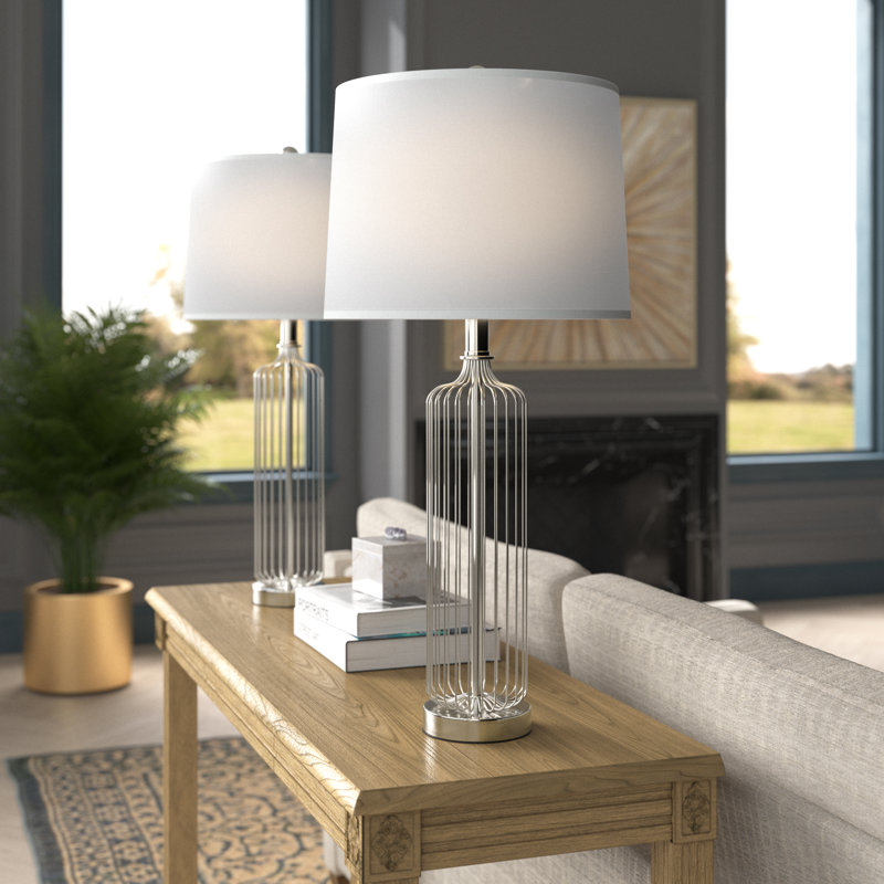  Letchworth 27.5" Modern Industrial Nickel Metal Table Lamp with 3-Way Dimmable Lighting, Nickel
