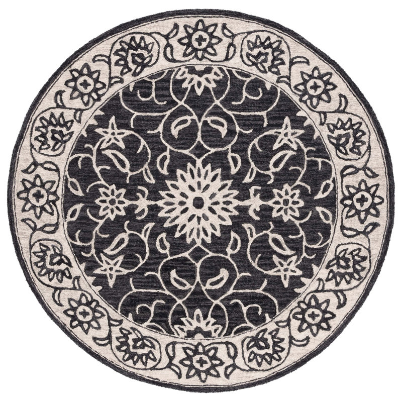 Tapis floral en laine touffeté à la main Abrakata, Rond 6 pi