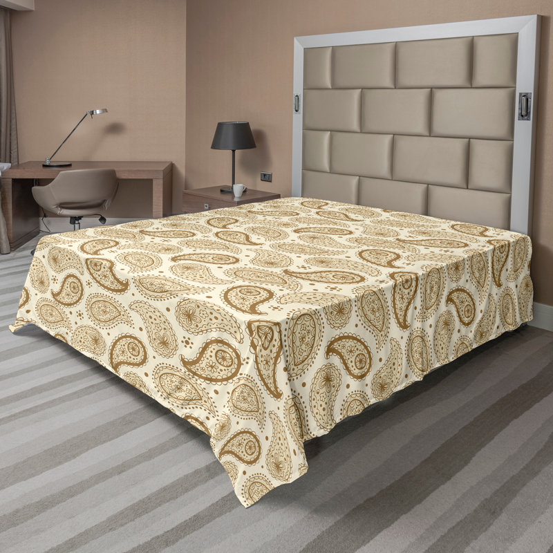 Ambesonne Top Flat Sheet Curving Art, Full Flat Sheet, Cream Paisley