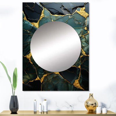 Green And Gold Abstract Marble Stone Melodies II - Marble Wall Decor Mirror Wall Decor MTMIR137688
