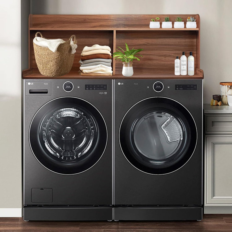 Comptoir à lessive universel avec tablette de rangement, laveuse et sécheuse robustes avec revêtement imperméable pour salle de lavage organisée