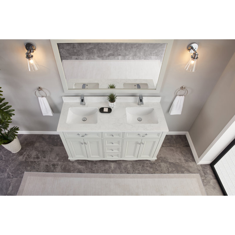 60" Solid Wood Sink Vanity  With 1' Artificial Stone Top, Silver Strand