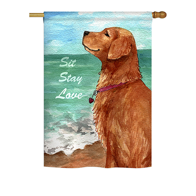 Drapeau maison en polyester 2 côtés golden stay love, H 40 po x l 28 po
