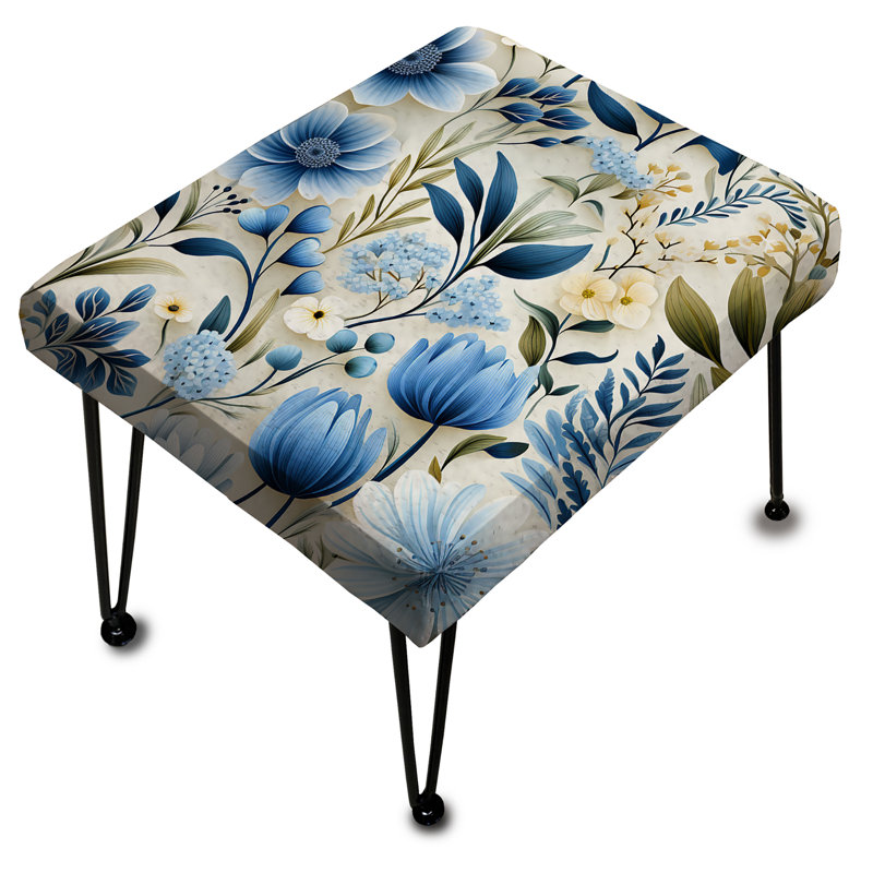 Motif de faune blanche et bleue Ranunculus I - repose-pieds rectangulaire floral