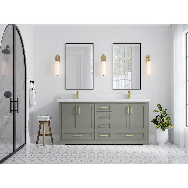 Esin 72'' Double Bathroom Vanity with Quartz Top, Empira