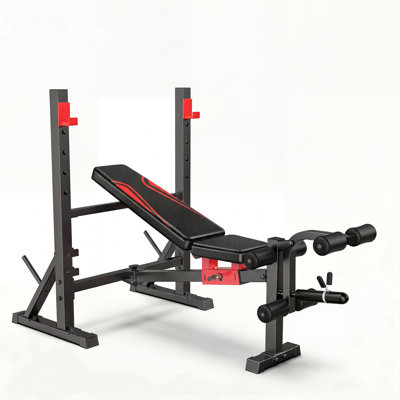 900lbs Weight Bench Set With Squat Rack, Foldable Bench Press Set With Leg Extension & Leg Curl For Home Gym Full Body Exercise