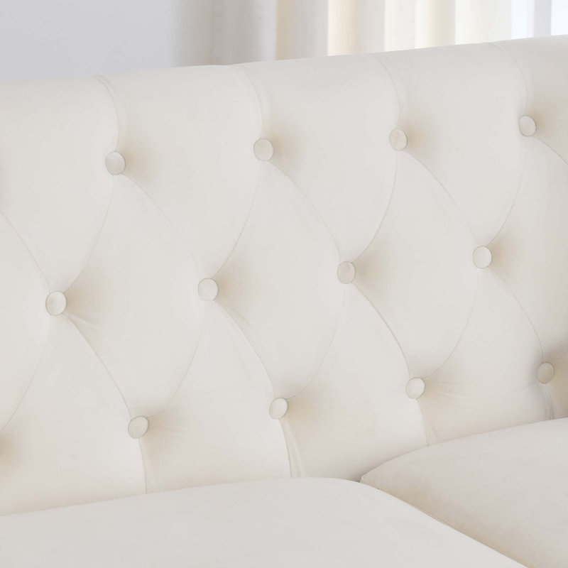 Canapé en velours Chesterfield 77 po, Beige