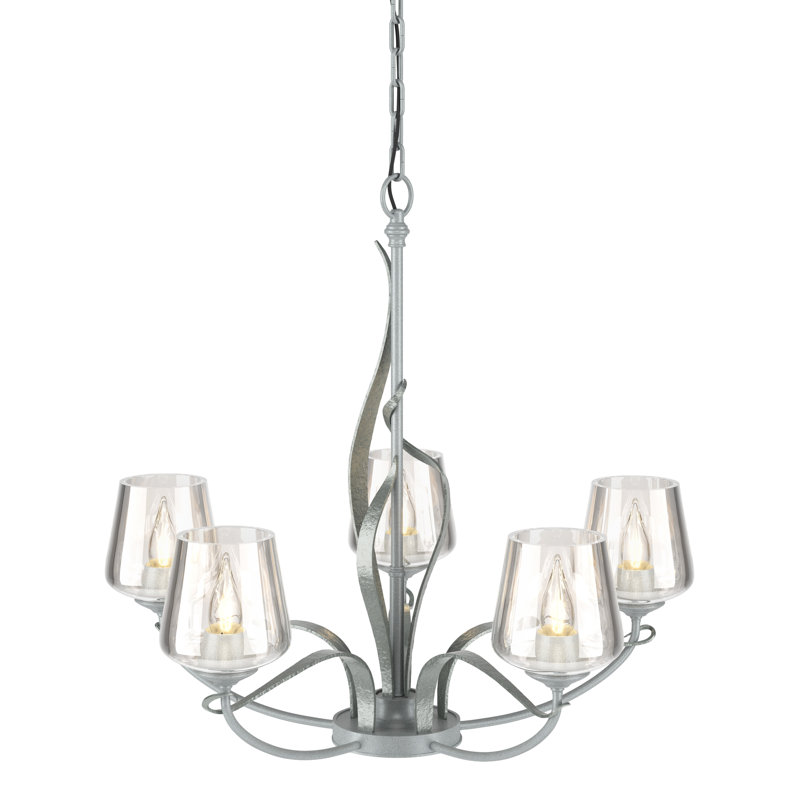 Flora 5 - Light Candle Style Classic / Traditional Chandelier, Vintage Platinum, Clear Glass