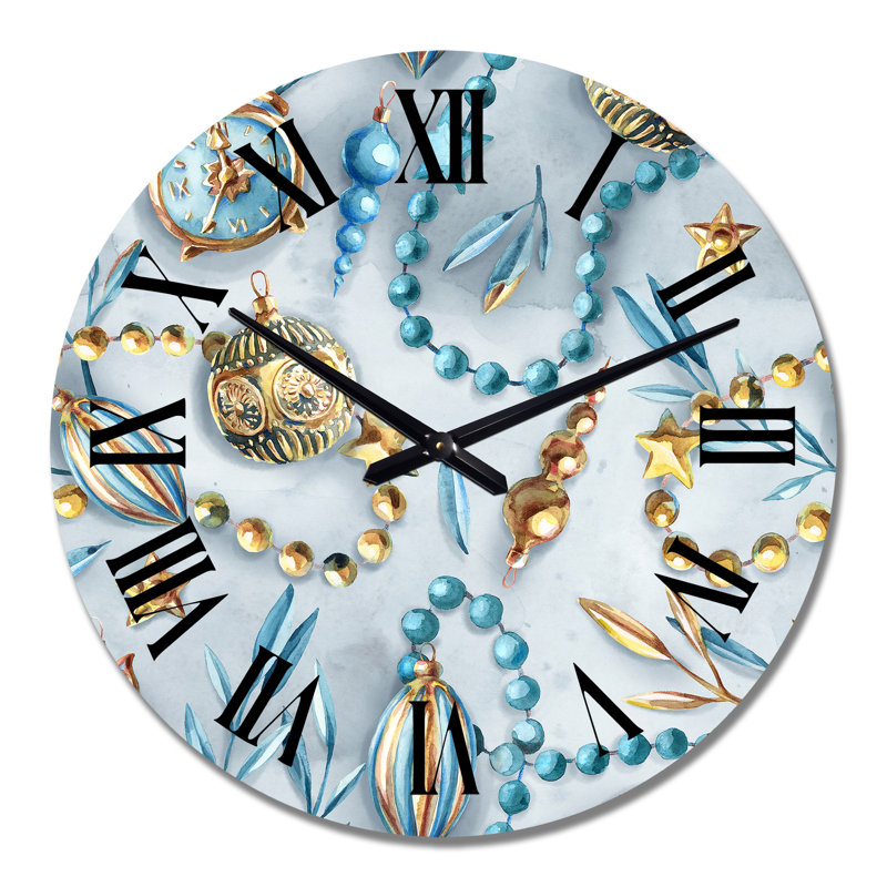 Ornements d'arbre de Noël bleu et or - Horloge murale moderne, Grand