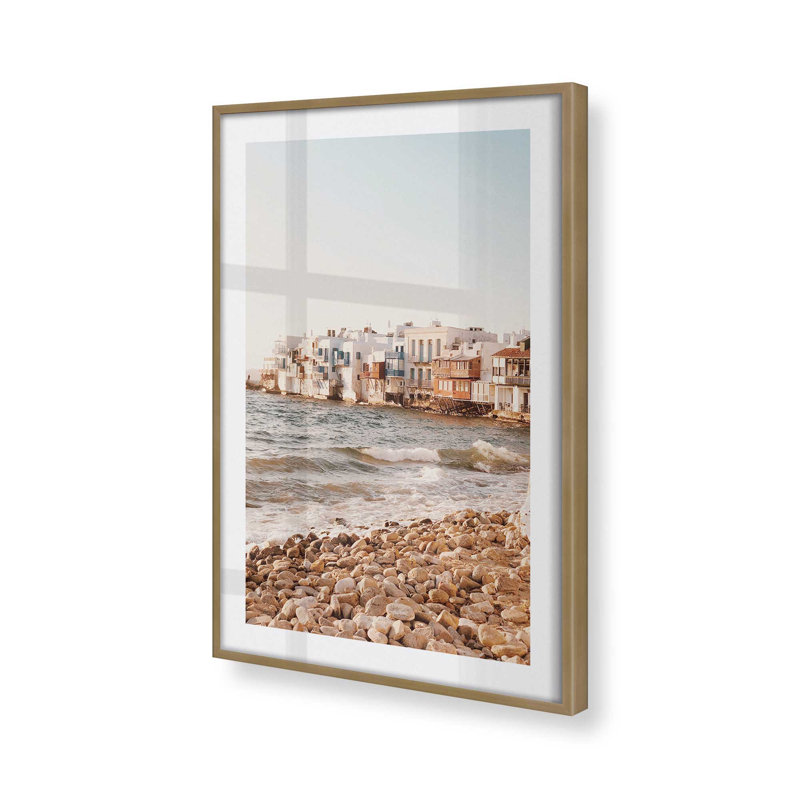 Mykonos Morning Print, Cadre simple brossé doré, H 37,25 po x l 25,25 po x P 1,25 po