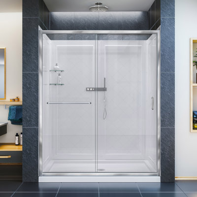 Infinity-Z 60" W x 36" D x 76.75" H Semi-Frameless Rectangle Shower Enclosure with Towel Bar