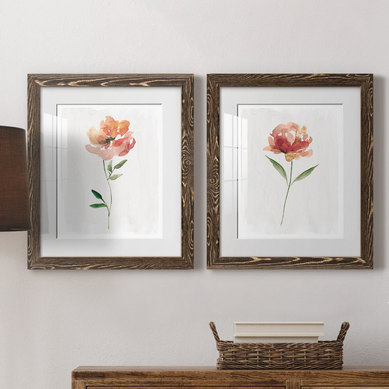 Happy Bloom I - ensemble de 2 reproductions d'art, H 20 po x l 17 po x P 1 po, Papier, cadre noyer, Blanc