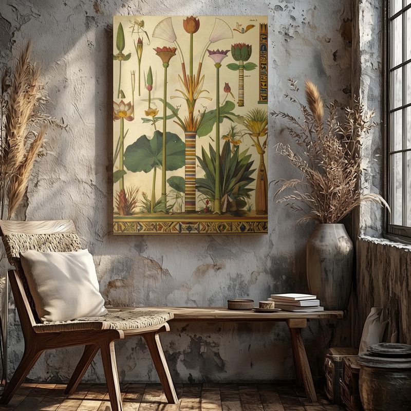 Toile, art botanique égyptien sur toile, H 20 po x l 30 po