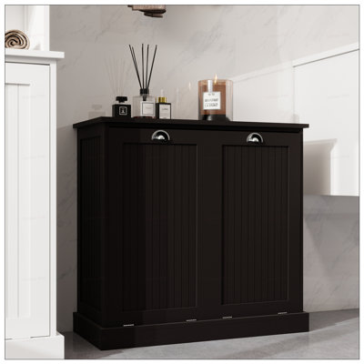 Two-Compartment Tilt-Out Laundry Sorter Cabinet With Durable E1 MDF And Eco-Friendly UV Painting For Efficient Organization