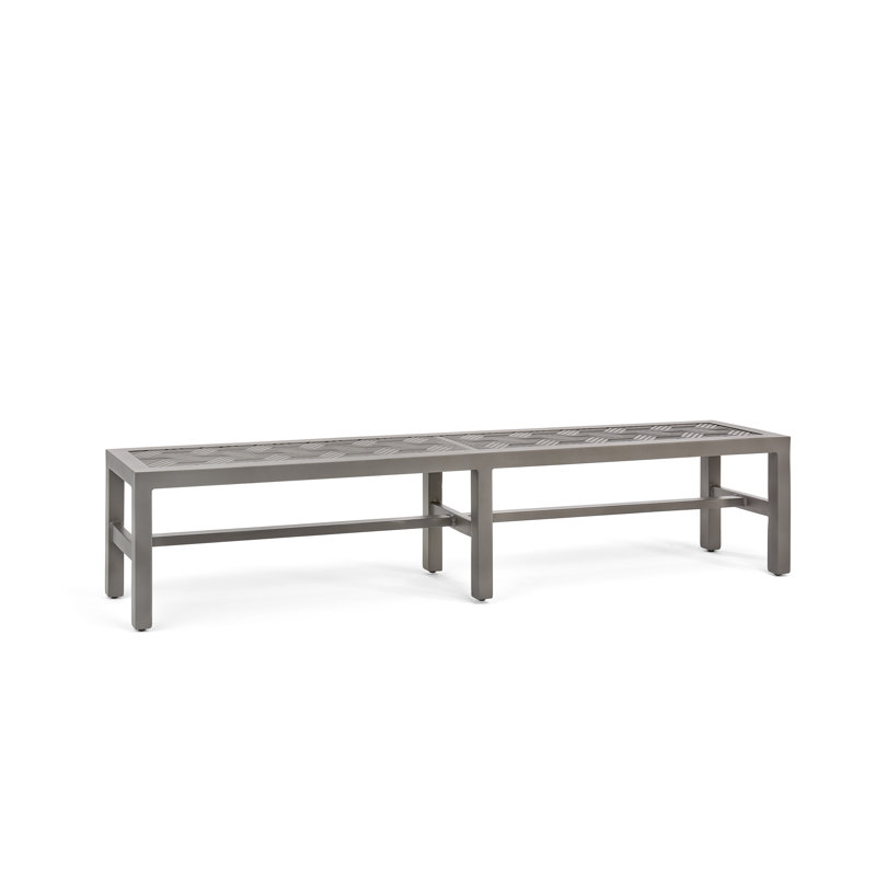 Powder Coated Aluminum Outdoor Bench, Weathered Teak