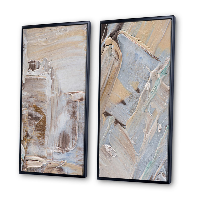 Beige brun brossé III - ensemble de 2 reproductions sur toile, H 20 po x l 24 po x P 1 po, Cadre flottant noir