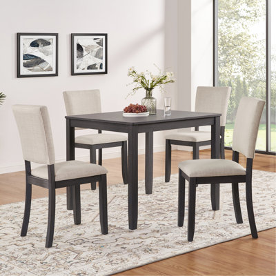Ensemble de table à manger moderne pour 4 personnes avec 4 chaises, ensemble de table à manger pour 4 personnes, ensemble de table à manger en bois 5 pièces pour le salon, la cuisine et la salle à manger, noir antique et beige