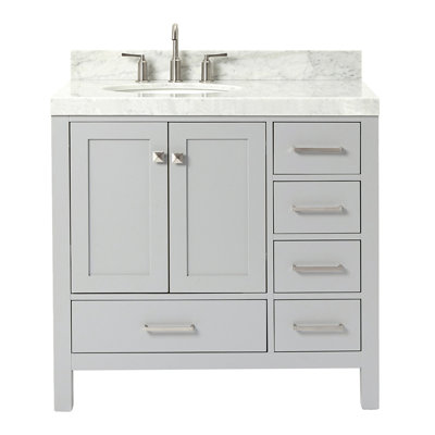 Ariel Cambridge 36 In. Right Offset Vanity With 2 In. Carrara Marble Countertop