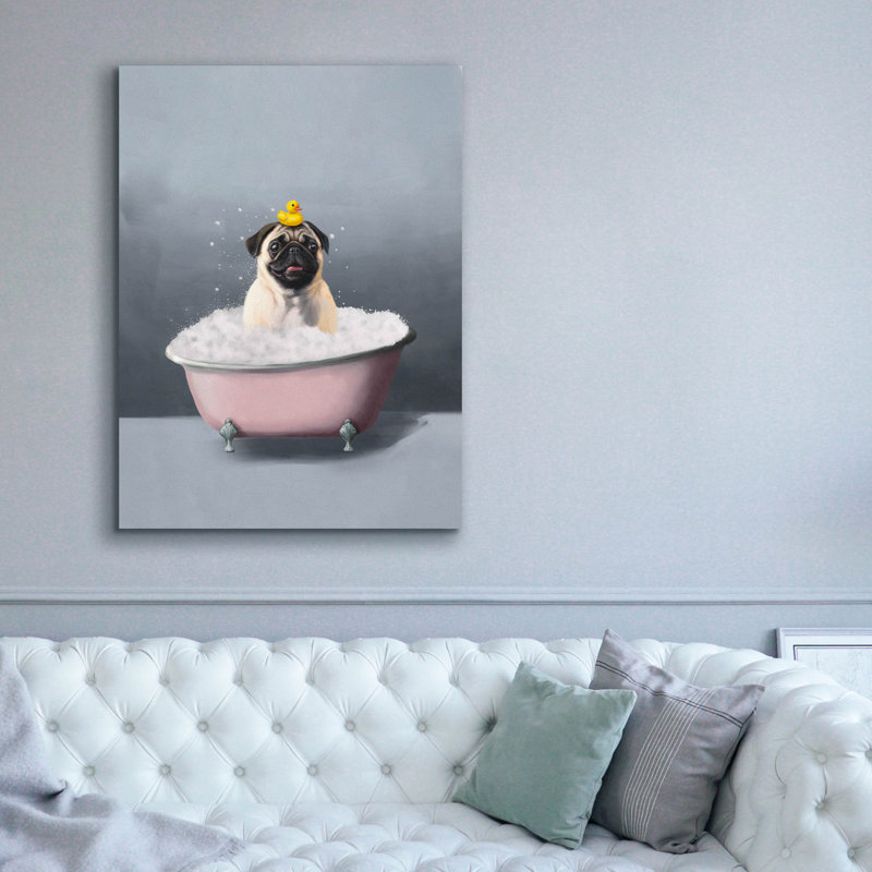 Art mural sur toile Trinx «Pug In The Bath» par Svetlana Aleynikova, H 54 po x l 40 po