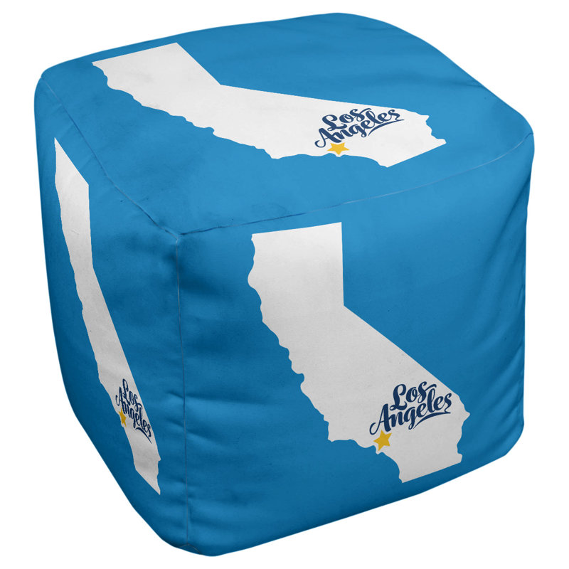 Repose-pieds cube california Los Angeles, Bleu clair / blanc