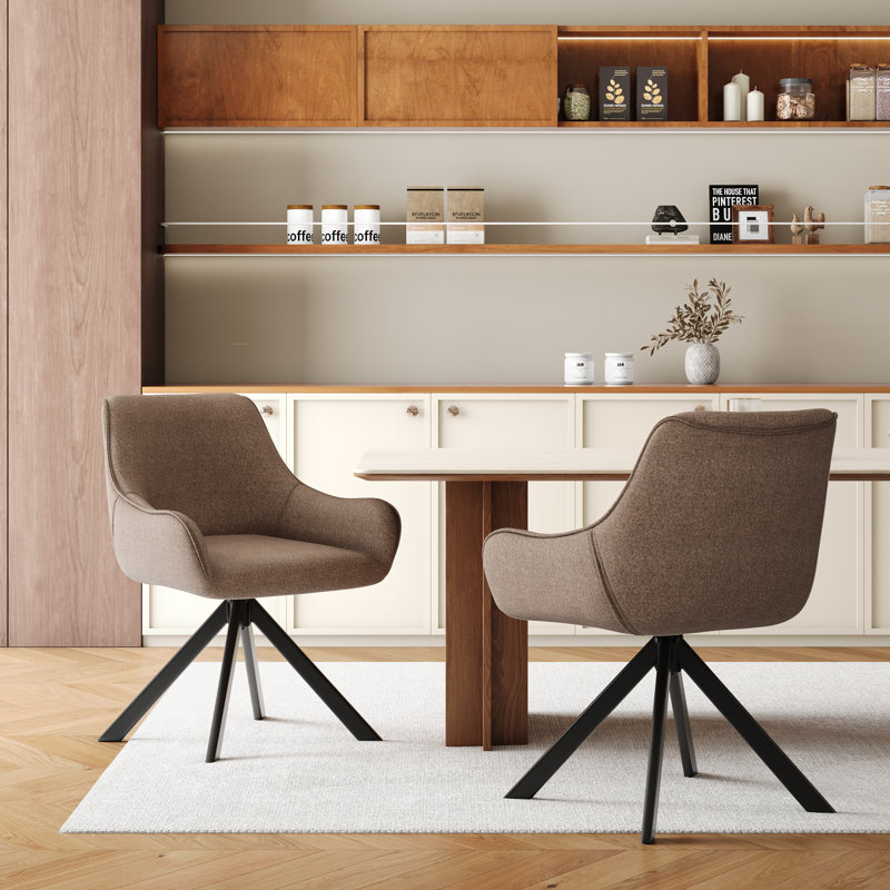 Gefjun 46cm H Swivel Dining Chairs, Modern Upholstered Armchairs for Dining Room Kitchen Living Room, Brown Linen