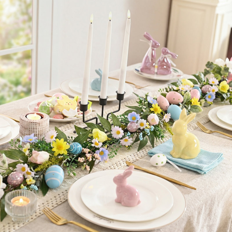  6FT Pastel Easter Egg Garlands for Mantle with Lights, Artificial Colorful Spring Floral Garland with Daisy Flowers for Home Window Wall Holiday Party Easter Decoration Gift