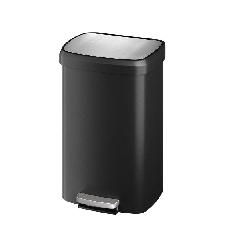 Poubelle en plastique 13 gallons / 50 litres avec couvercle, grande poubelle pour la cuisine, poubelle de cuisine antidérapante avec rebord de doublure, poignée arrière, couvercle à fermeture douce, noir