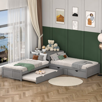 Demeo Twin L-shaped Platform Storage Bed by Isabelle & Max