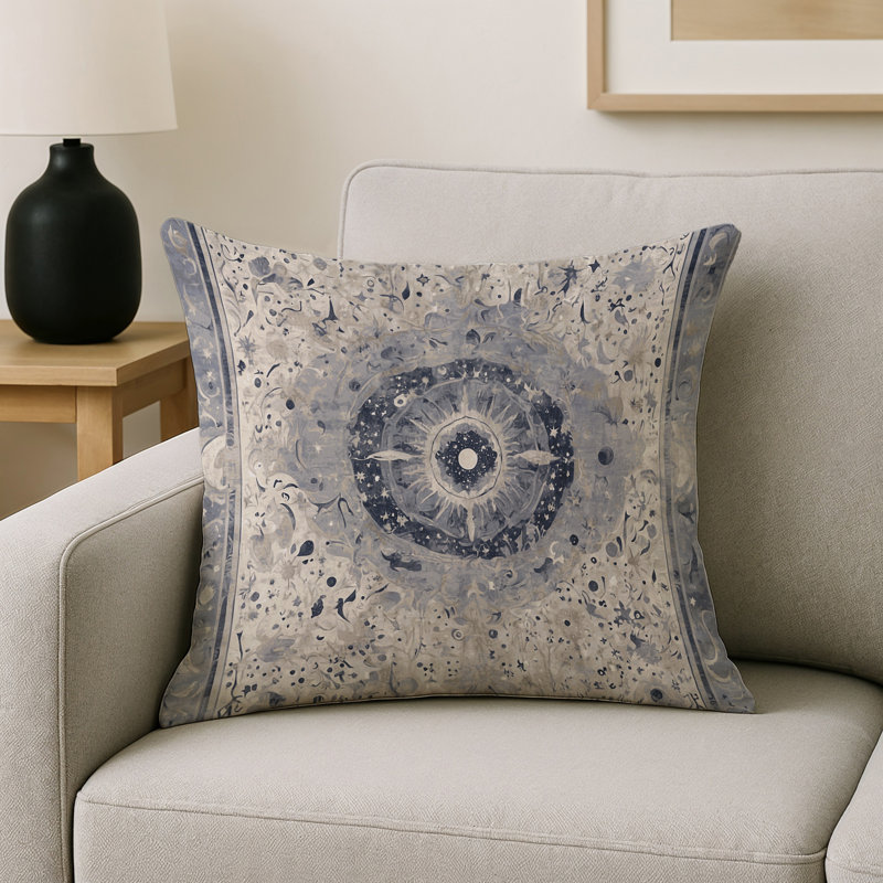 Coussin décoratif intérieur / extérieur gris Modern Modern, Carré 16 po, Gris clair / beige oriental
