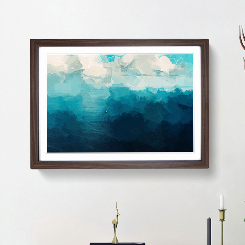 Boat out to Sea in Abstract - Picture Frame Painting Print, Walnut Framed, 27cm H x 36cm W x 2cm D