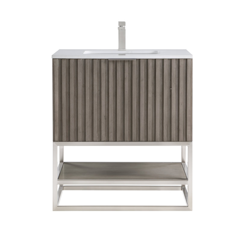 Terra 30'' Single Bathroom Vanity with Top, White Quartz/Single Faucet Mount, Cashmere Gray, Brushed Nickel