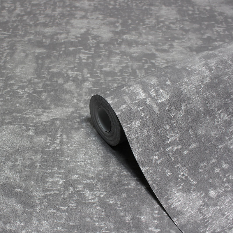  10.5m x 53cm Textured Metallic Finish Wallpaper Roll, Charcoal