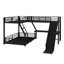 Lit superposé en L avec lit mezzanine, lit superposé triple en métal avec glissade et ports USB-1394216951