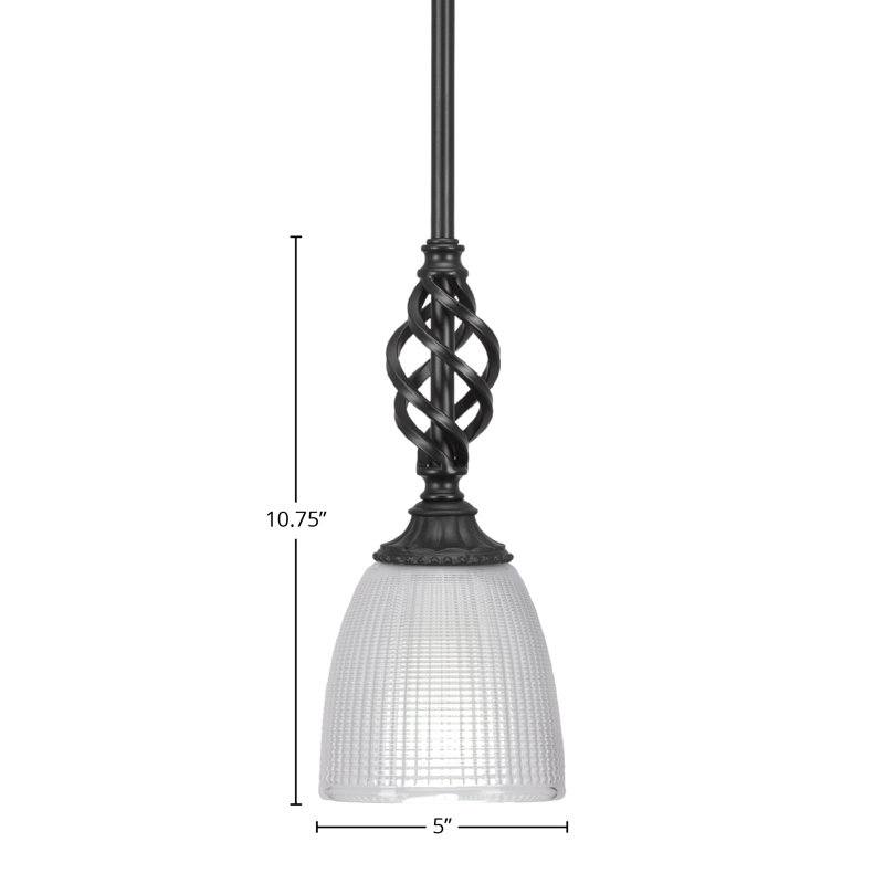 Eleganté Stem Hung Mini Pendant Shown In Matte Black Finish With 5" Clear Ribbed Glass