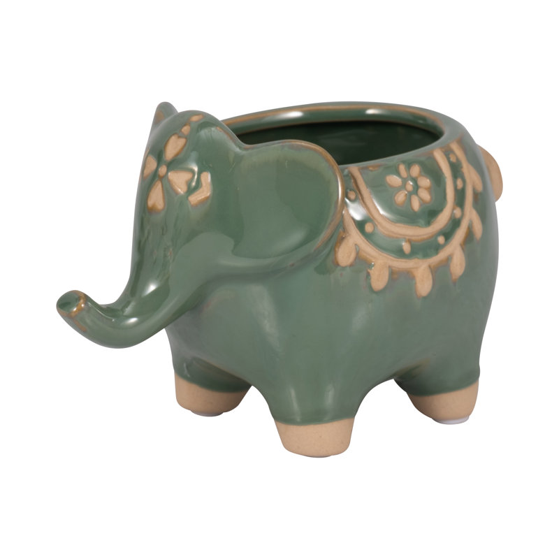 Stoneware Planter with Embossed Detailing and Sheep-Shaped Design