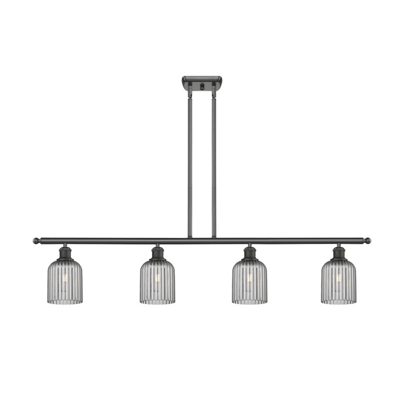 Luminaire suspendu pour îlot de cuisine 4 lumières Fiennes, Gris fumée clair, Bronze huilé
