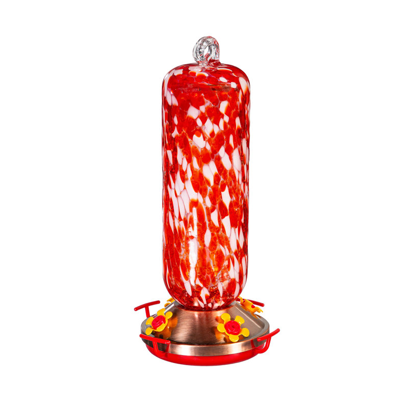 Mangeoire à colibri en verre Art, rouge et blanc