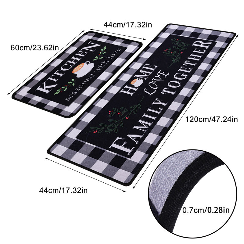 2 tapis de cuisine rectangulaires antidérapants et imperméables, noirs