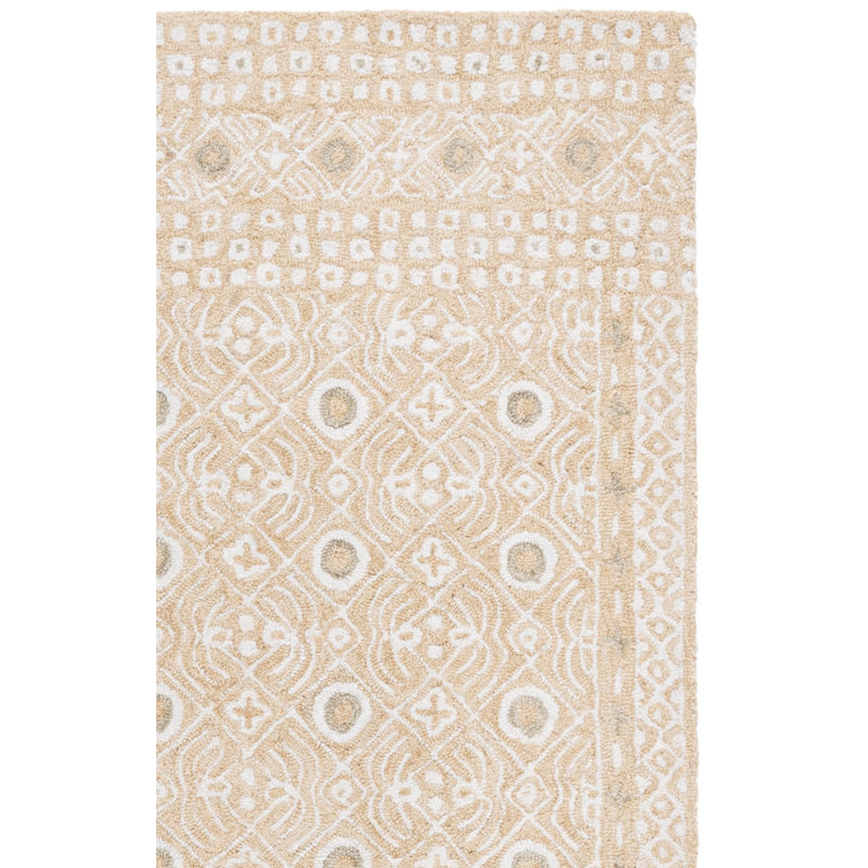 Melindasue Hand Tufted Wool/Cotton Geometric Rug in Gold/Ivory, Rectangle 5' x 8'