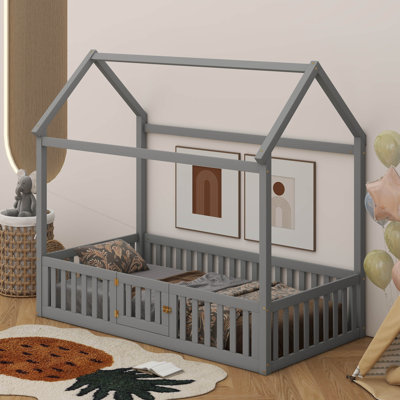 Wood House Bed With Fence And Door by Harper Orchard