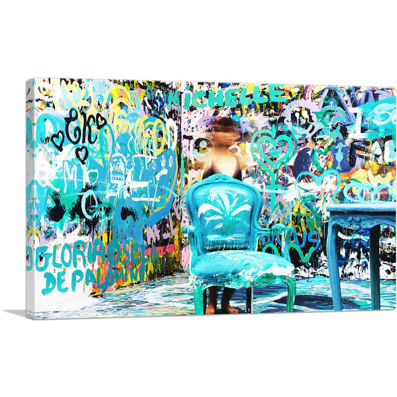 Graffiti Room Glitched Girl - reproduction d'art sur toile tendue, H 12 po x l 18 po x 1,5 po