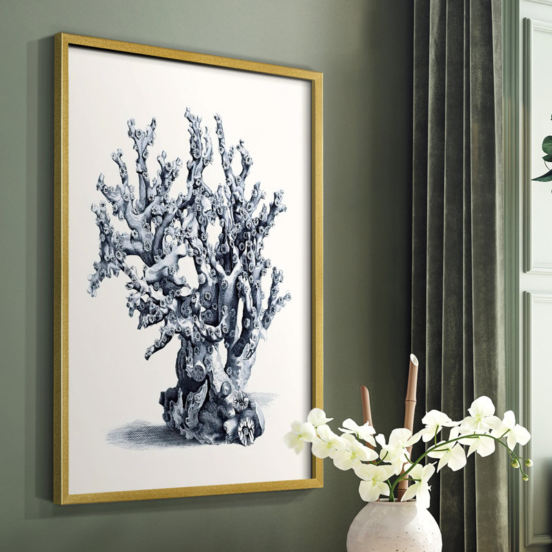 Blue Antique Coral II Framed Print - Solid Wood, 28" H x 22" W