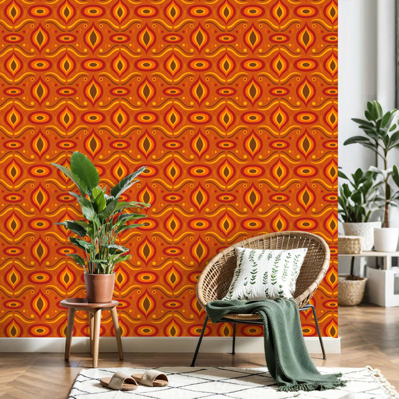 Papier peint adhésif rétro autocollant rétro style Mid-Century des années 70, papier peint sans contact, amovible, adhésif mural pour armoires de cuisine de chambre à coucher