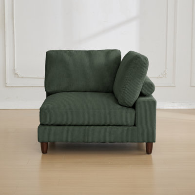 Fauteuil de coin en velours côtelé de 44 po de largeur avec pieds en bois massif