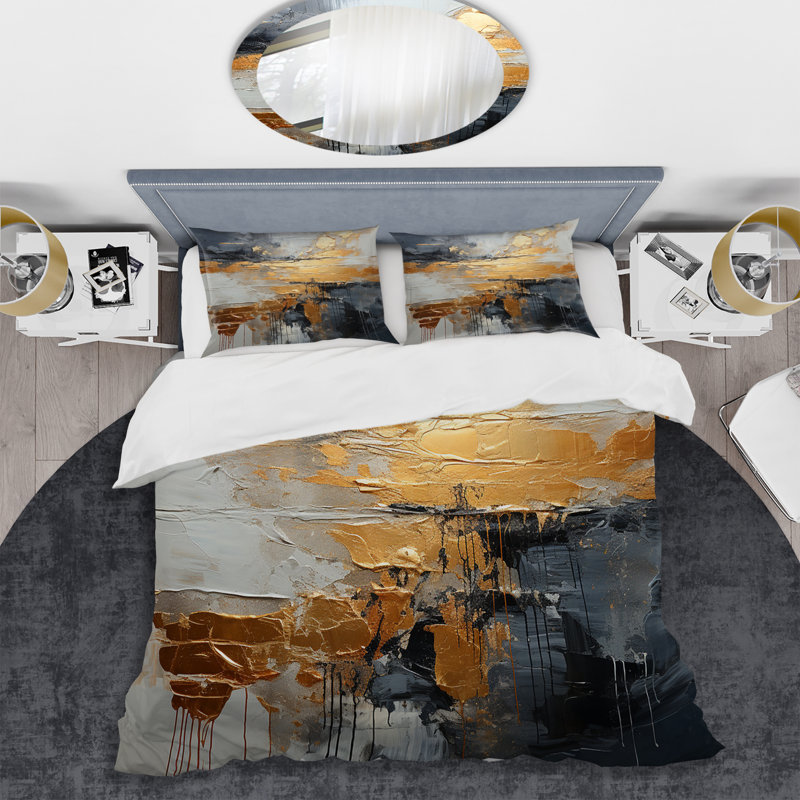 Ensemble de housse de couette Gold and Gray, Housse de couette pour très grand lit et 2 très 