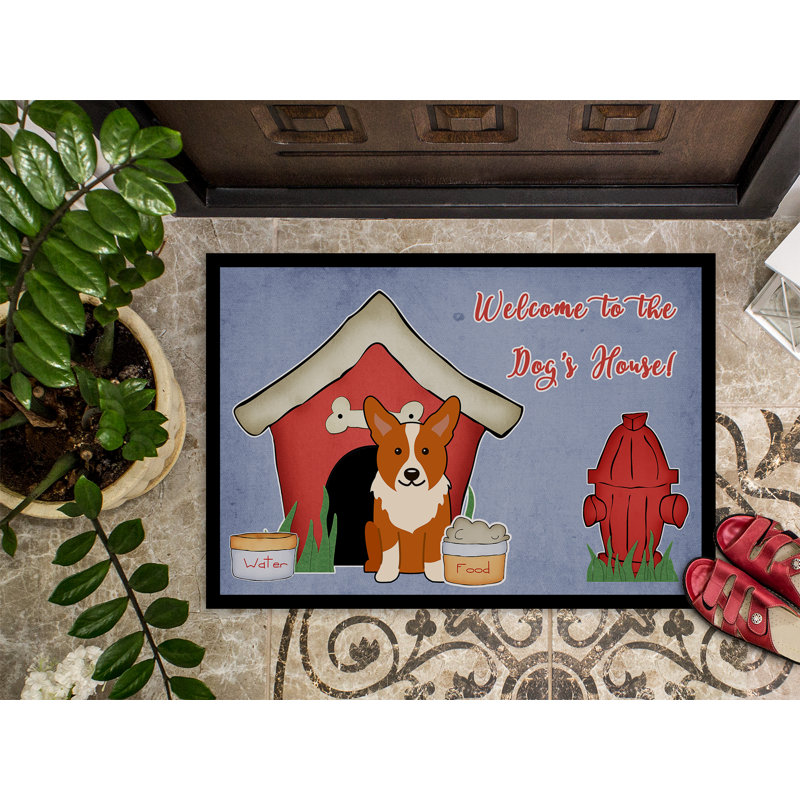 Tapis d'extérieur Rochelle Dog House Corgi, Rectangle 2 pi x 3 pi